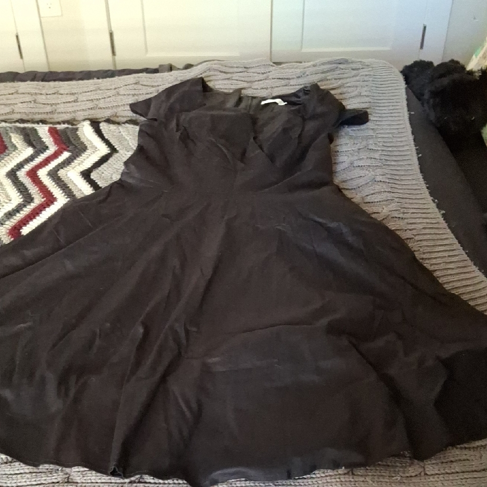 Black Fit and Flare Midi Dress with V-Neck